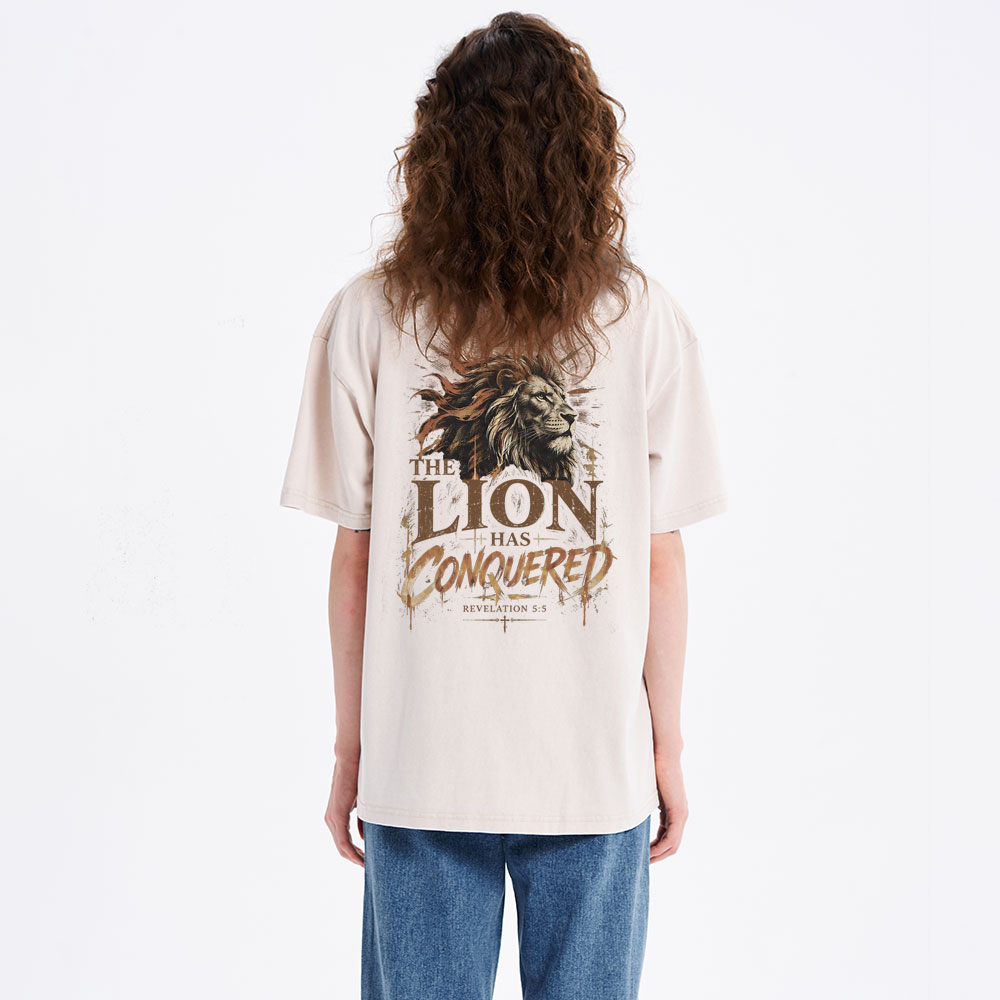 The Lion Has Conquered Christian Washed T-Shirt