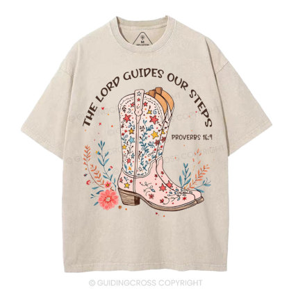 The Lord Guides Our Steps Christian Washed T-Shirt
