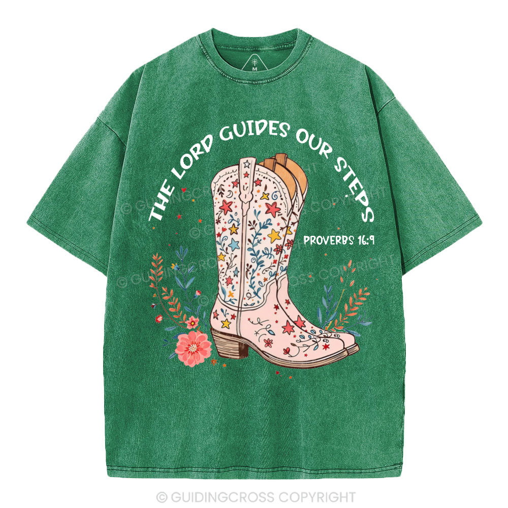 The Lord Guides Our Steps Christian Washed T-Shirt