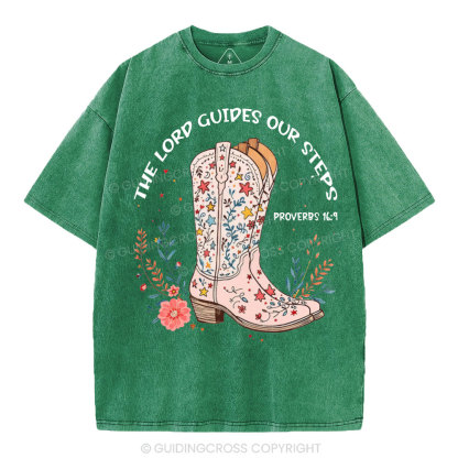 The Lord Guides Our Steps Christian Washed T-Shirt