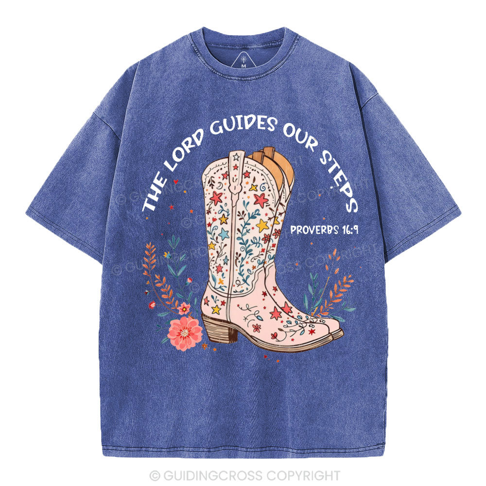 The Lord Guides Our Steps Christian Washed T-Shirt