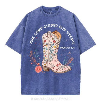 The Lord Guides Our Steps Christian Washed T-Shirt