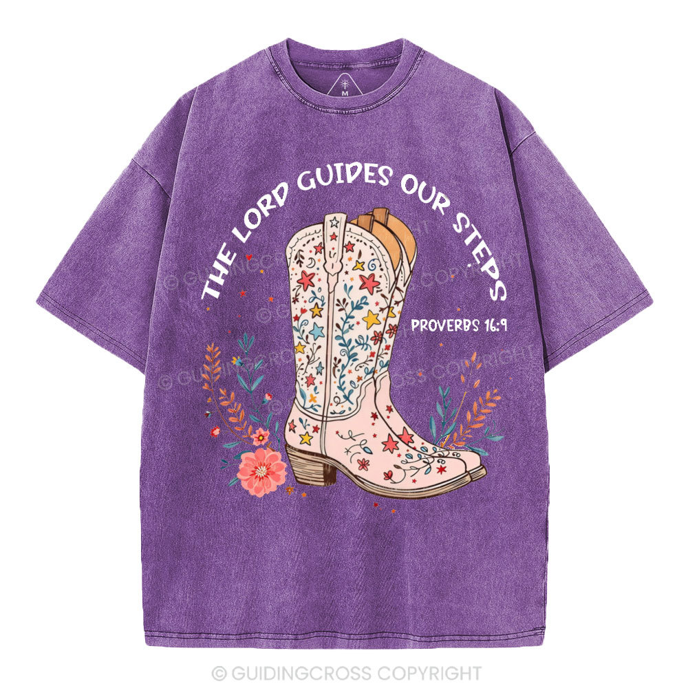 The Lord Guides Our Steps Christian Washed T-Shirt