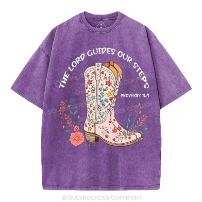 The Lord Guides Our Steps Christian Washed T-Shirt