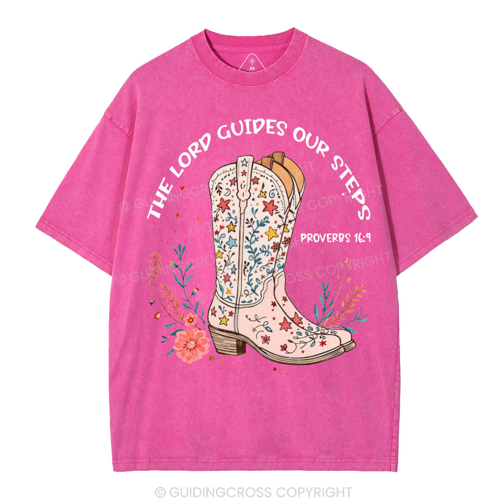 The Lord Guides Our Steps Christian Washed T-Shirt