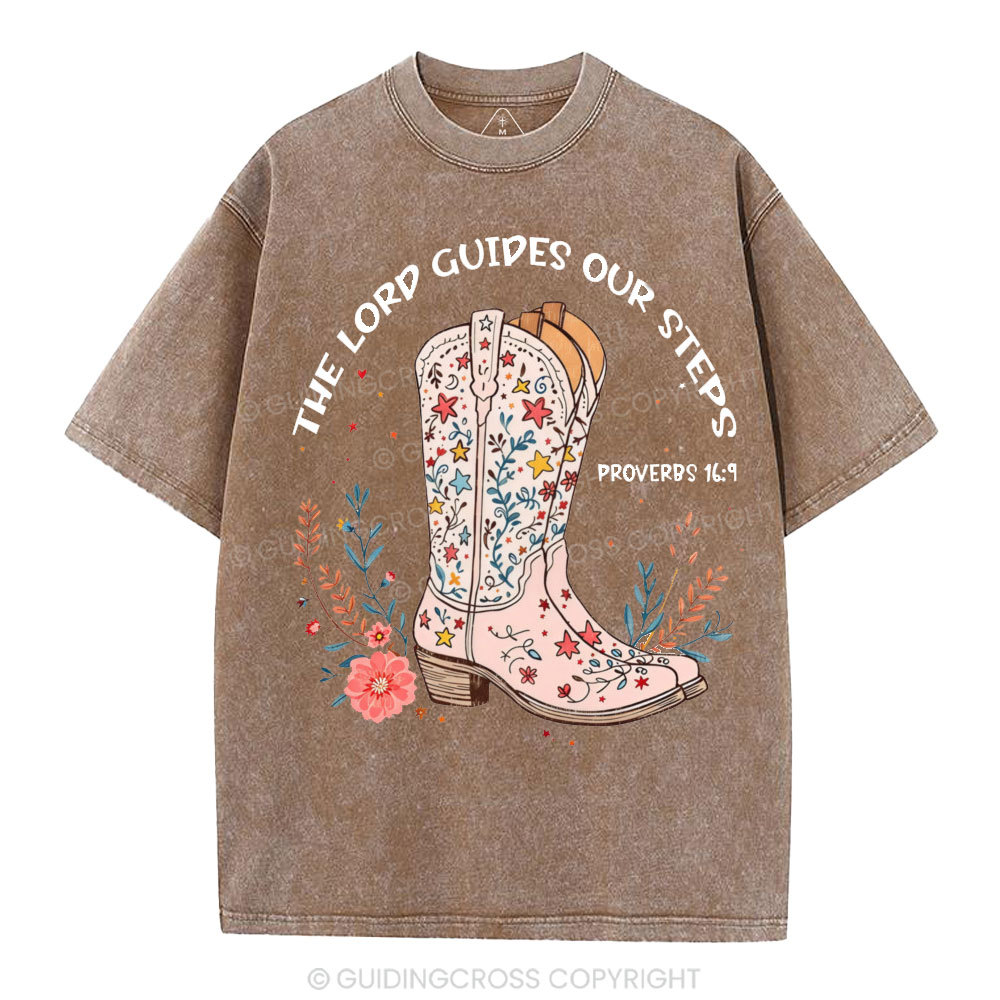 The Lord Guides Our Steps Christian Washed T-Shirt