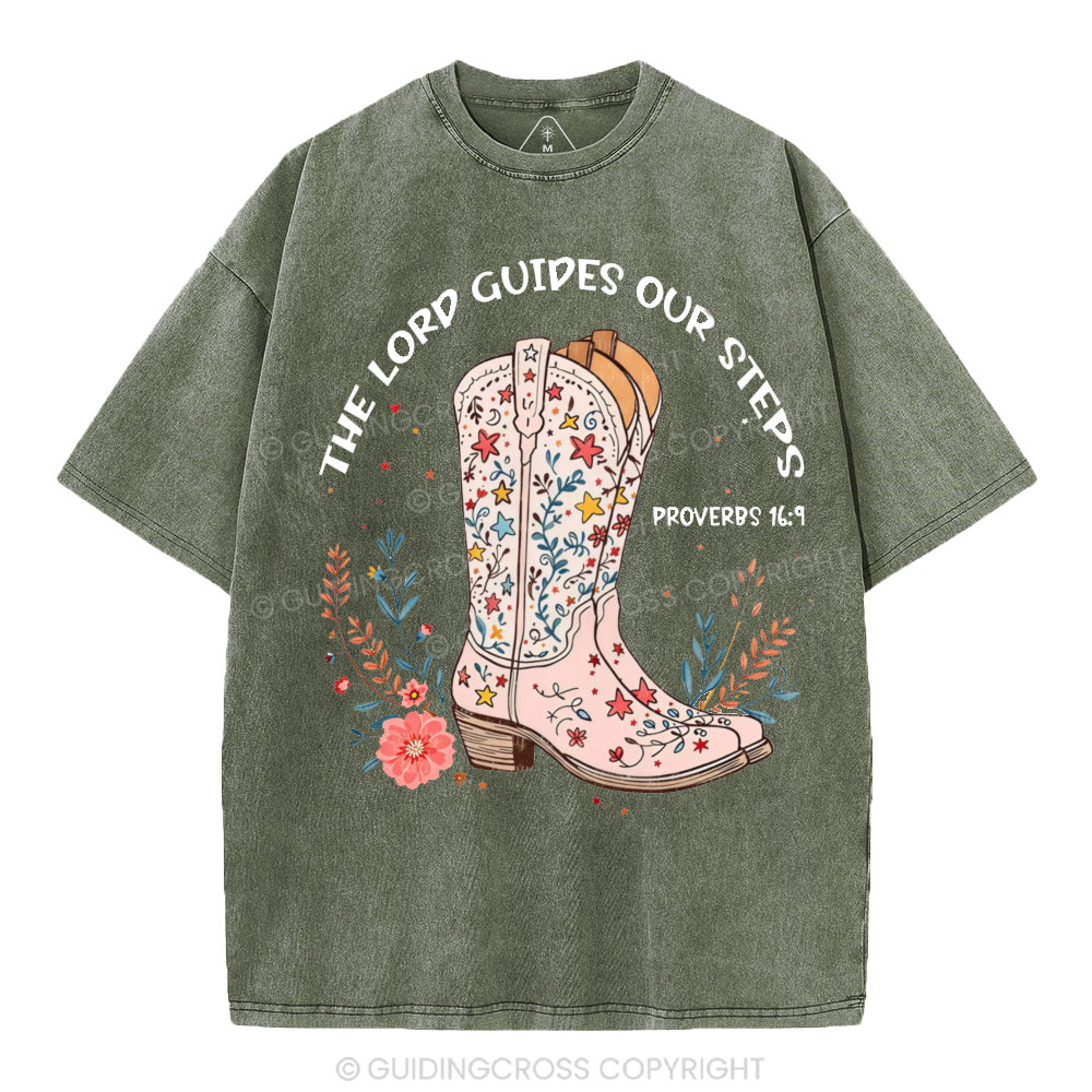 The Lord Guides Our Steps Christian Washed T-Shirt