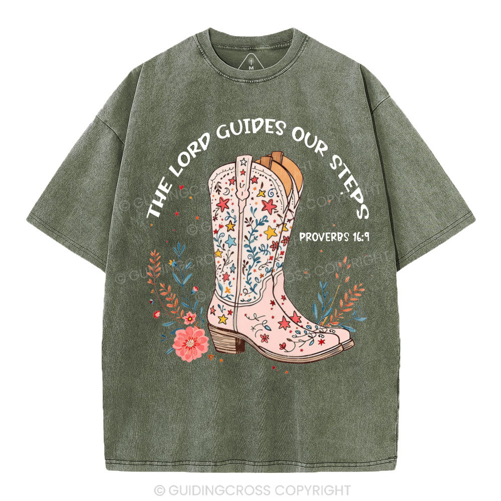 The Lord Guides Our Steps Christian Washed T-Shirt