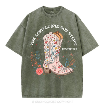 The Lord Guides Our Steps Christian Washed T-Shirt