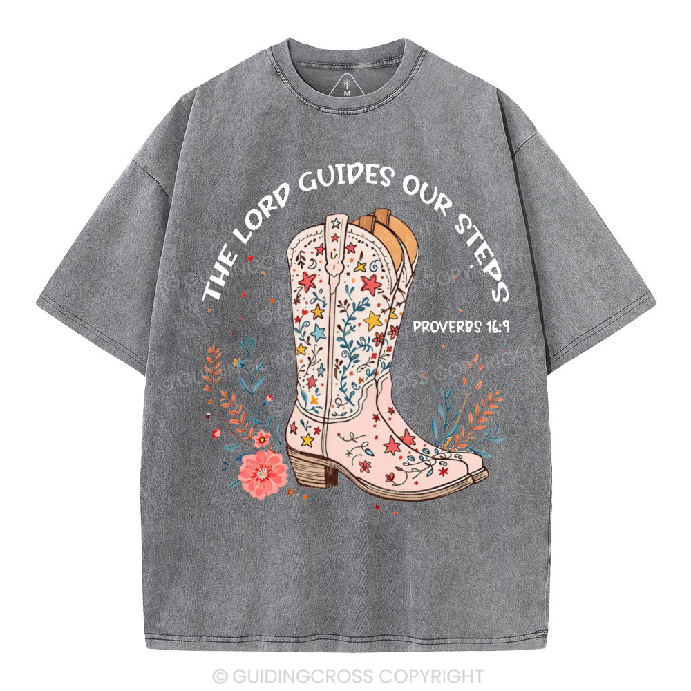 The Lord Guides Our Steps Christian Washed T-Shirt