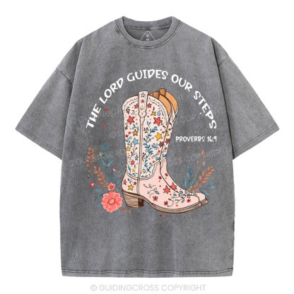 The Lord Guides Our Steps Christian Washed T-Shirt