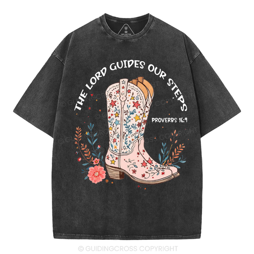 The Lord Guides Our Steps Christian Washed T-Shirt