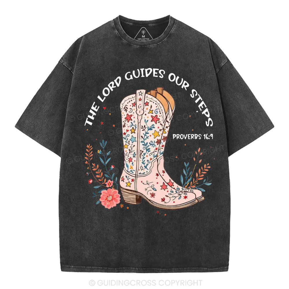 The Lord Guides Our Steps Christian Washed T-Shirt