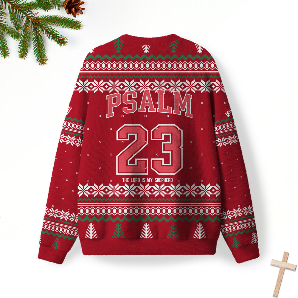 The Lord Is My Shepherd Christmas Red Furry Christian Lightweight Sweater