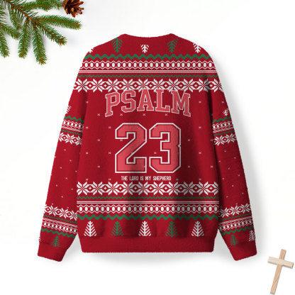 The Lord Is My Shepherd Christmas Red Furry Christian Lightweight Sweater