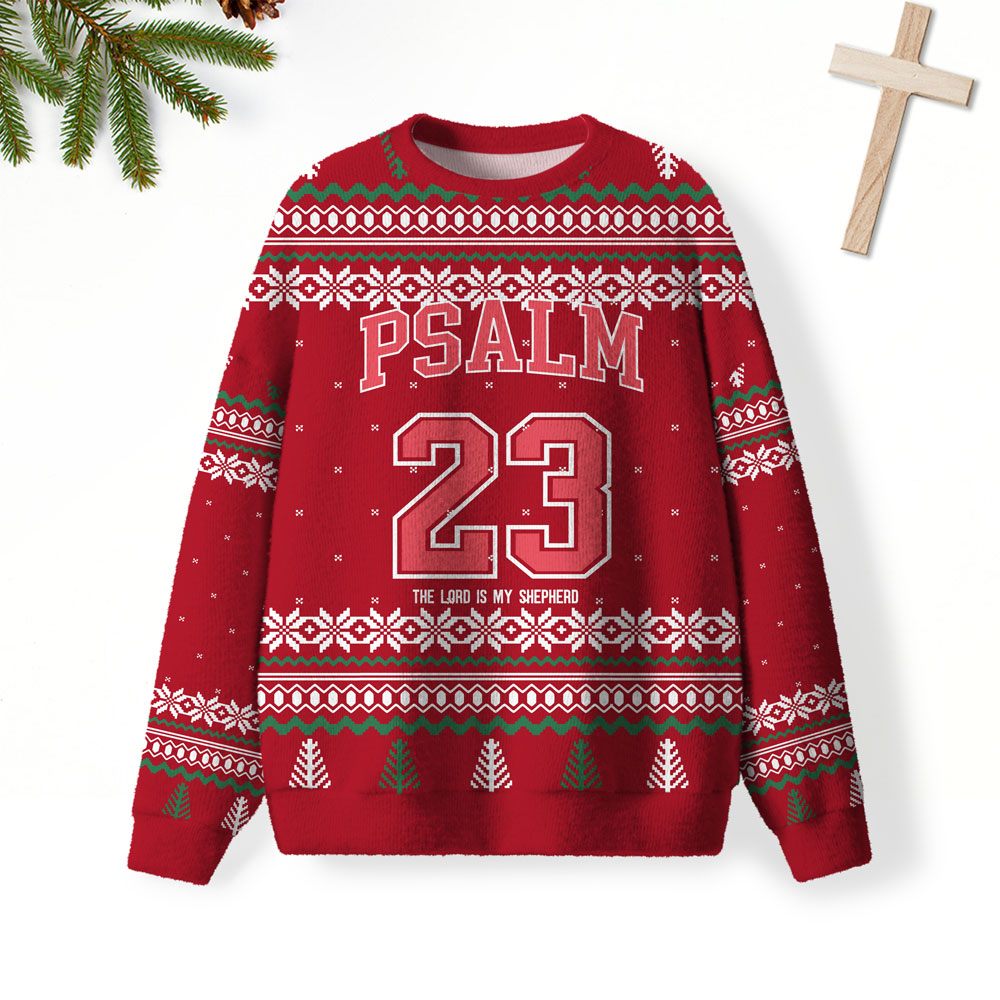 The Lord Is My Shepherd Christmas Red Furry Christian Lightweight Sweater