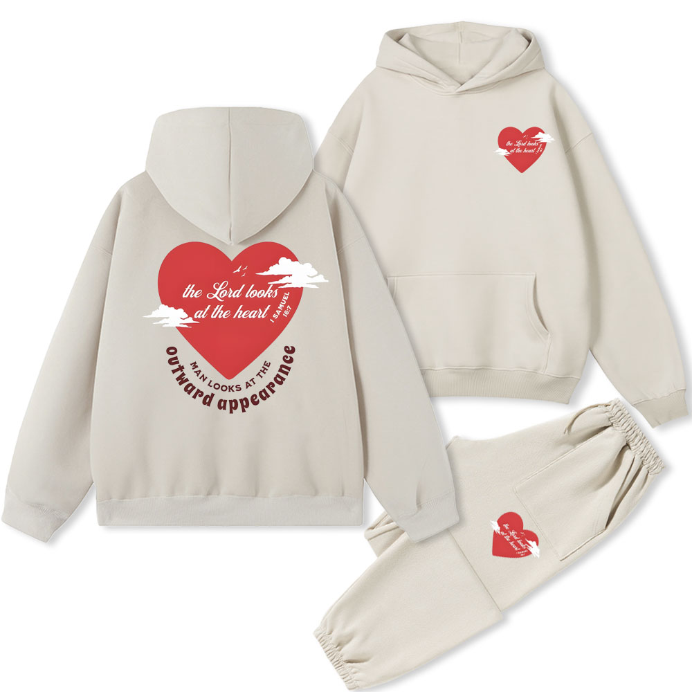 The Lord Looks At The Heart Christian Fleece Hoodie Set