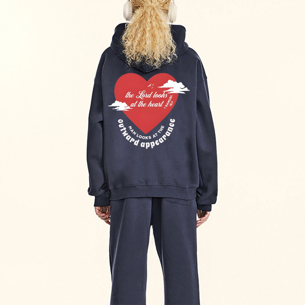 The Lord Looks At The Heart Christian Fleece Hoodie Set