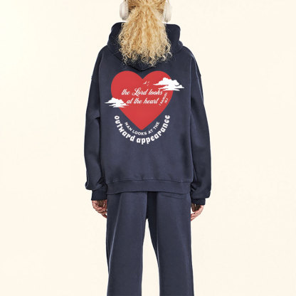 The Lord Looks At The Heart Christian Fleece Hoodie Set