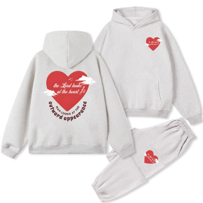 The Lord Looks At The Heart Christian Fleece Hoodie Set