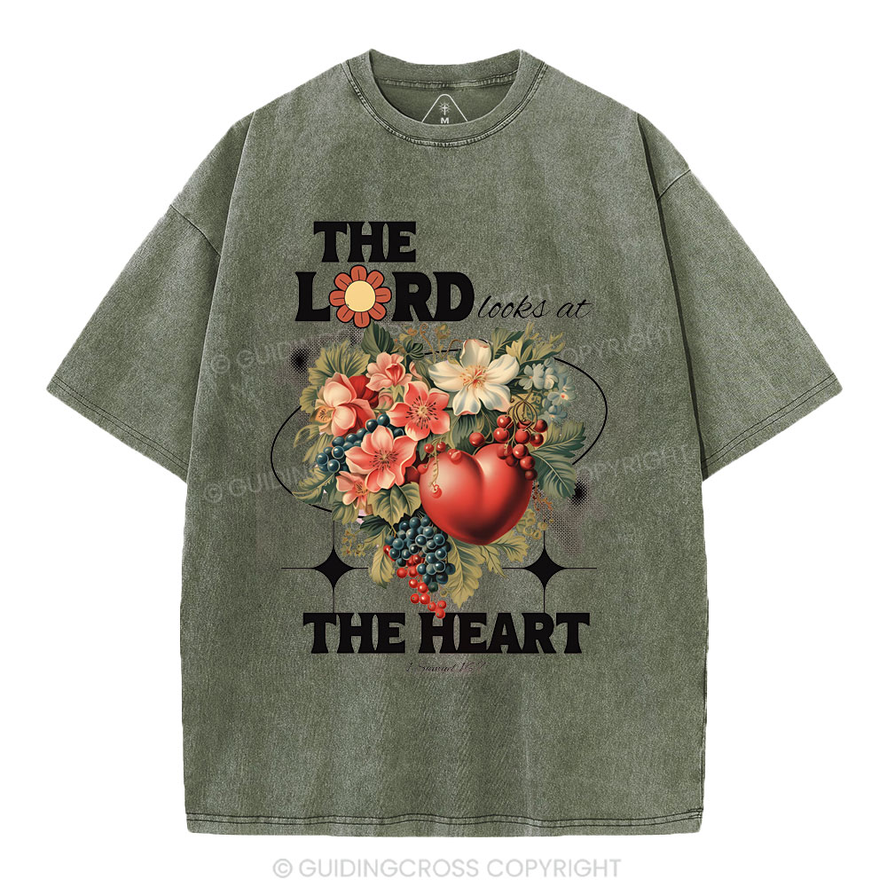The Lord Looks At The Heart Christian Washed T-Shirt