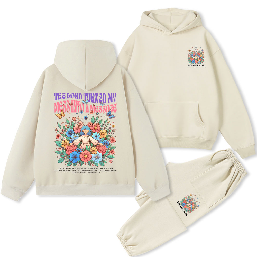The Lord Turned My Mess Into A Meaaage Christian Premium Fleece Hoodie Set