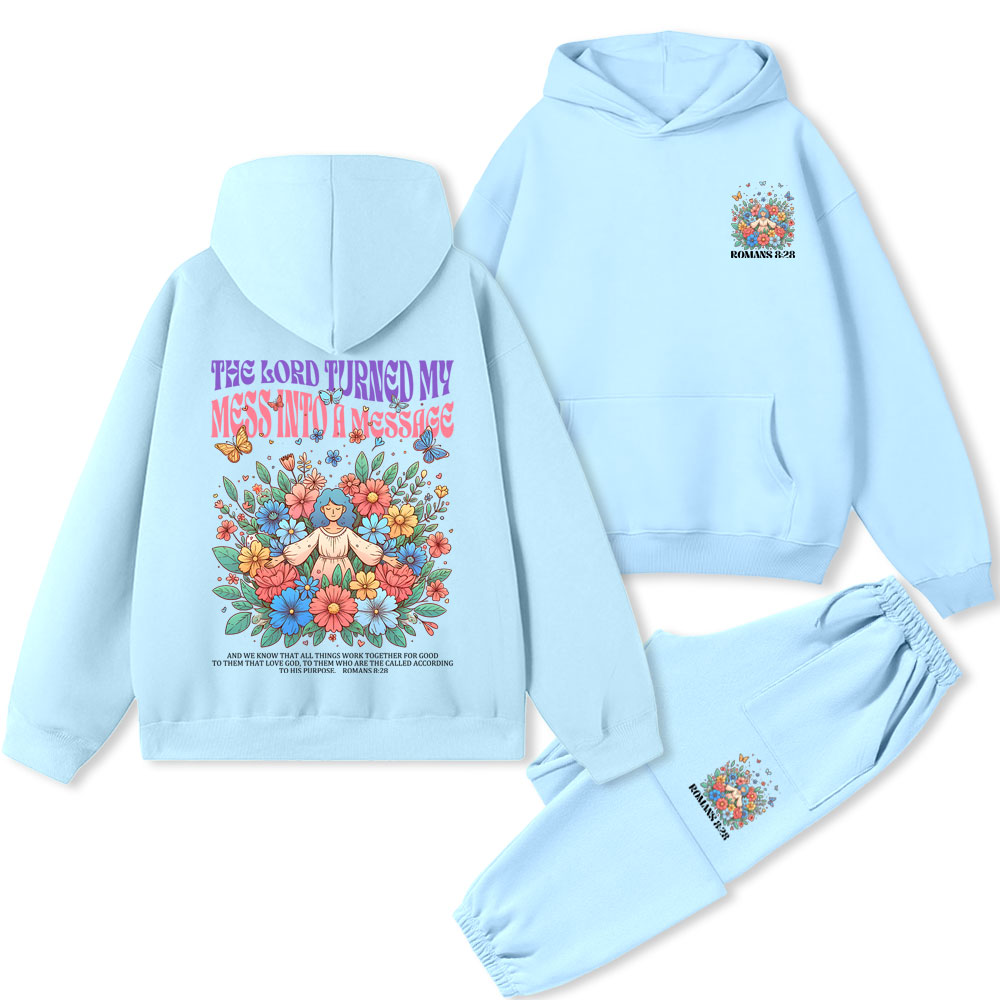 The Lord Turned My Mess Into A Meaaage Christian Premium Fleece Hoodie Set