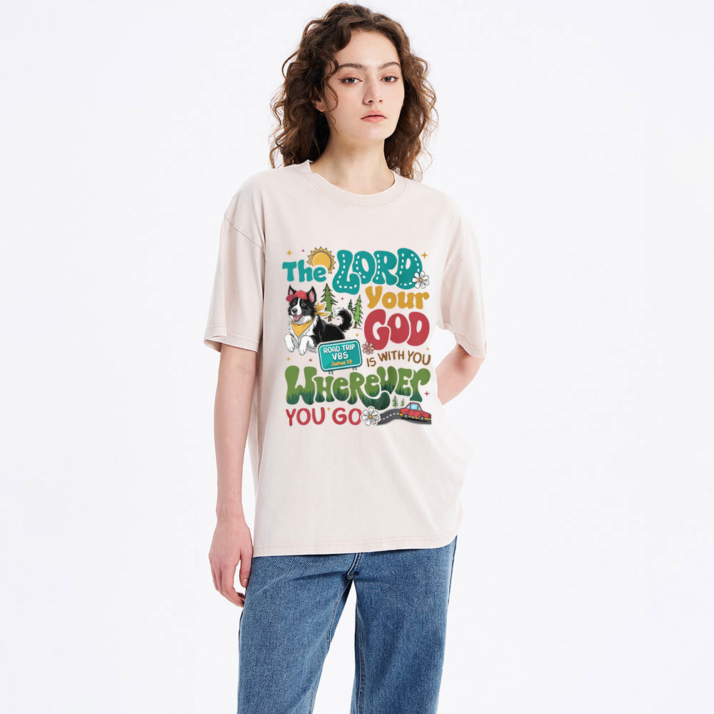 The Lord Your God Is With You Wherever You Go Christian Washed T-Shirt