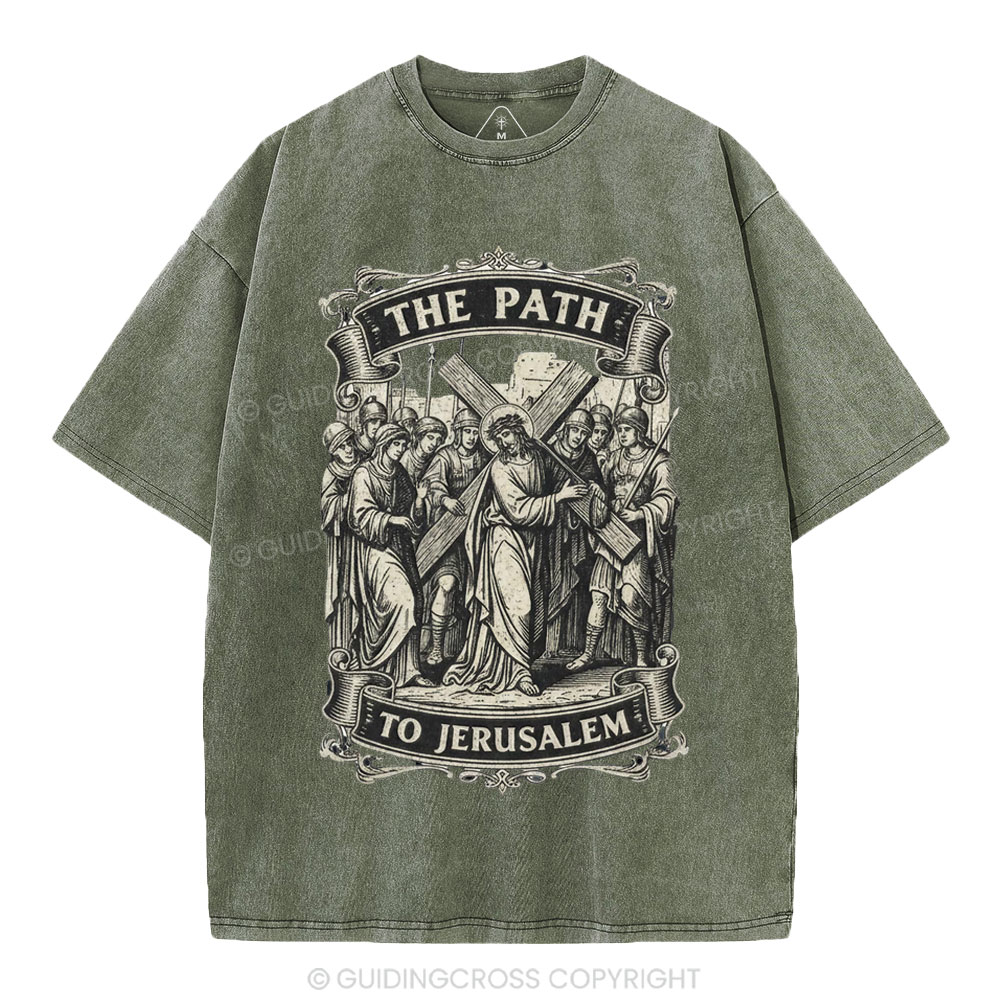 The Path To Jerusalem Christian Washed T-Shirt