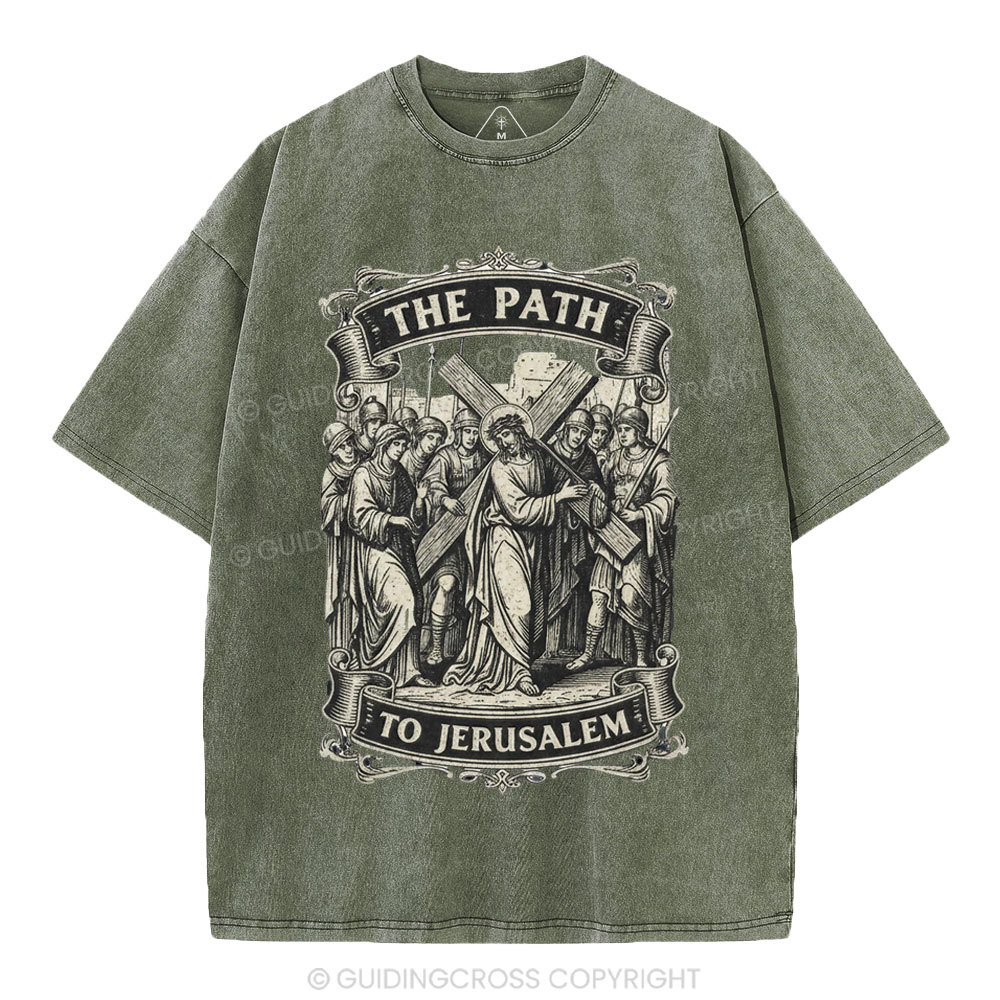 The Path To Jerusalem Christian Washed T-Shirt