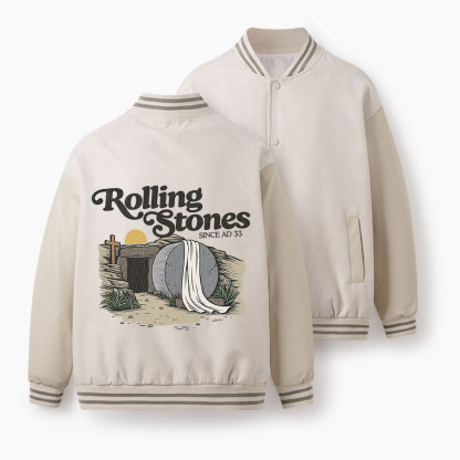 The Stone Was Rolled Away Christian Color Block Baseball Jacket