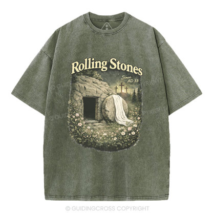 The Stone Was Rolled Away Christian Washed T-Shirt