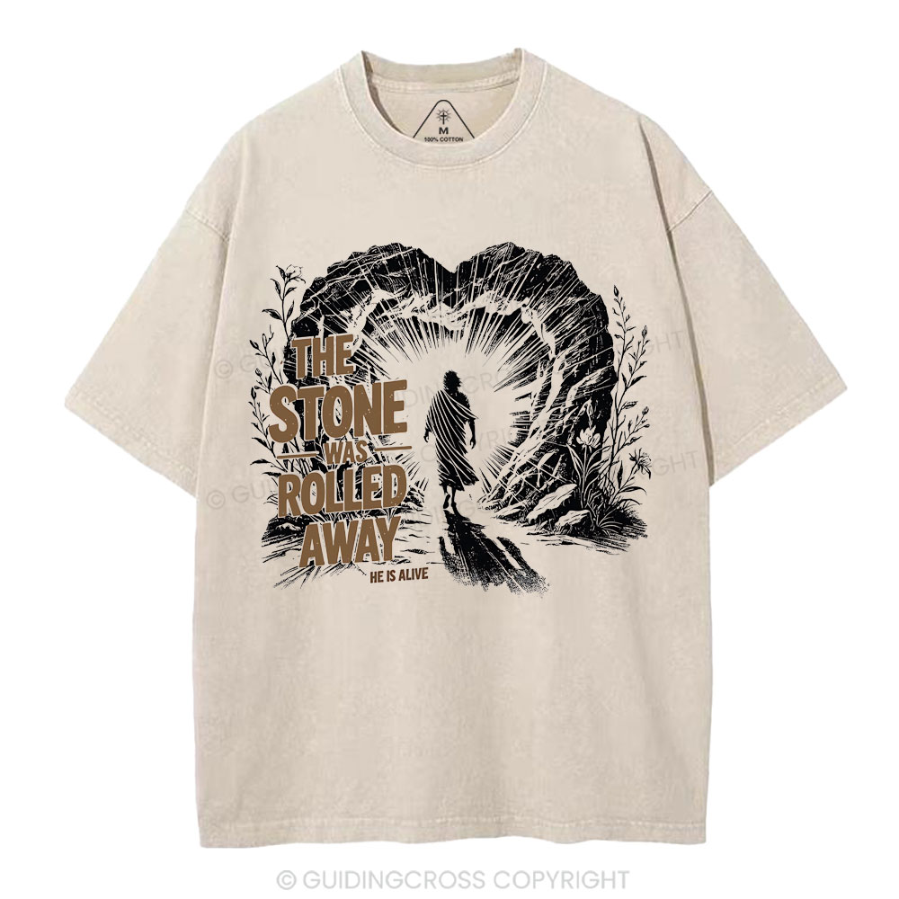 The Stone Was Rolled Away Christian Washed T-Shirt