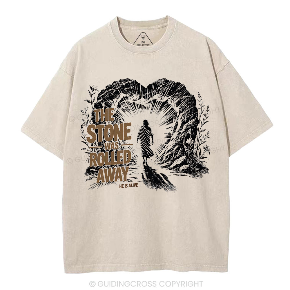 The Stone Was Rolled Away Christian Washed T-Shirt