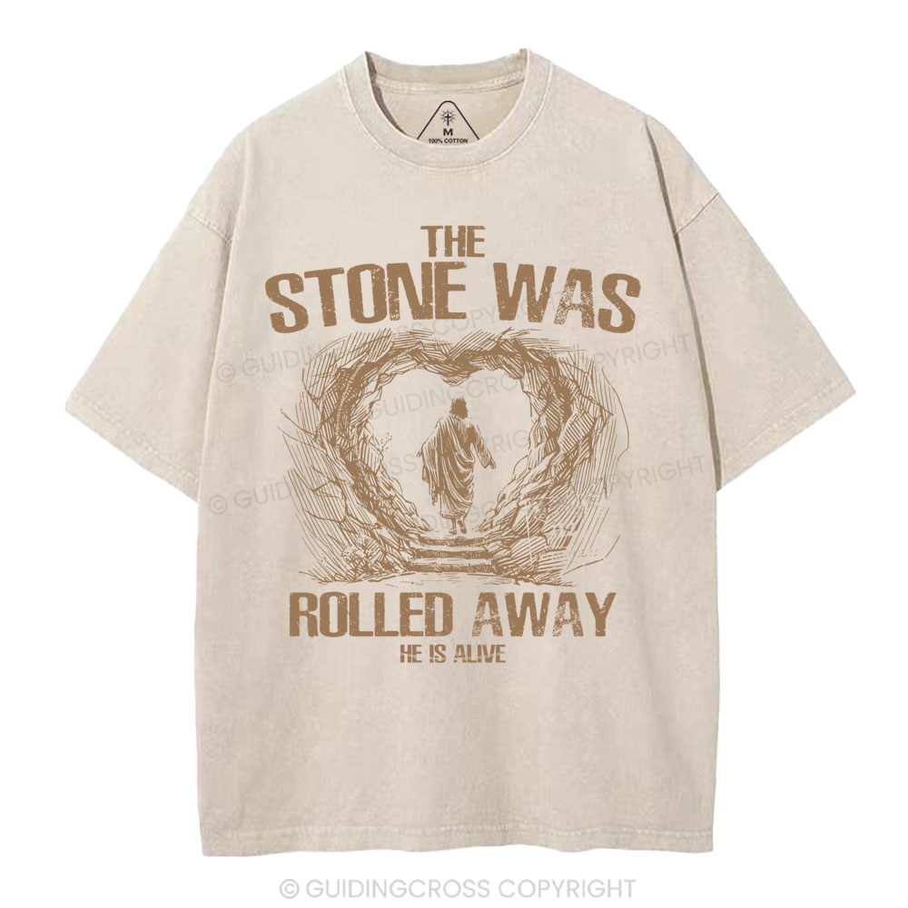 The Stone Was Rolling Away Christian Washed T-Shirt