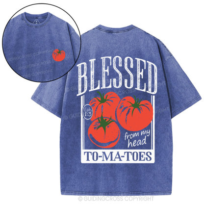 Blessed From My Head To-Ma-Toes Christian Washed T-Shirt