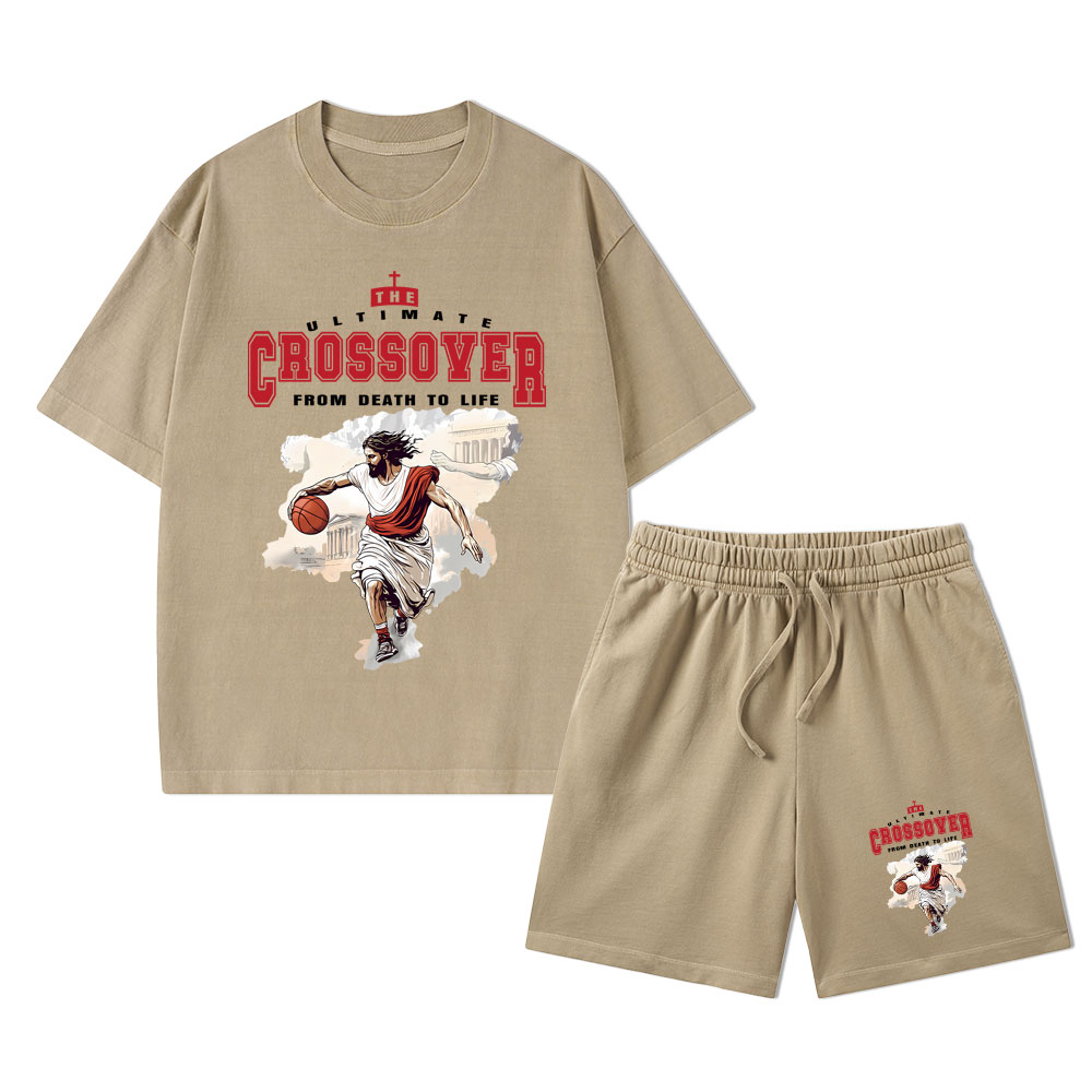 The Ultimate Crossover From Death To Life Christian Washed T-Shirt & Shorts