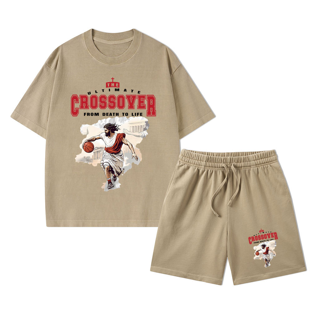 The Ultimate Crossover From Death To Life Christian Washed T-Shirt & Shorts