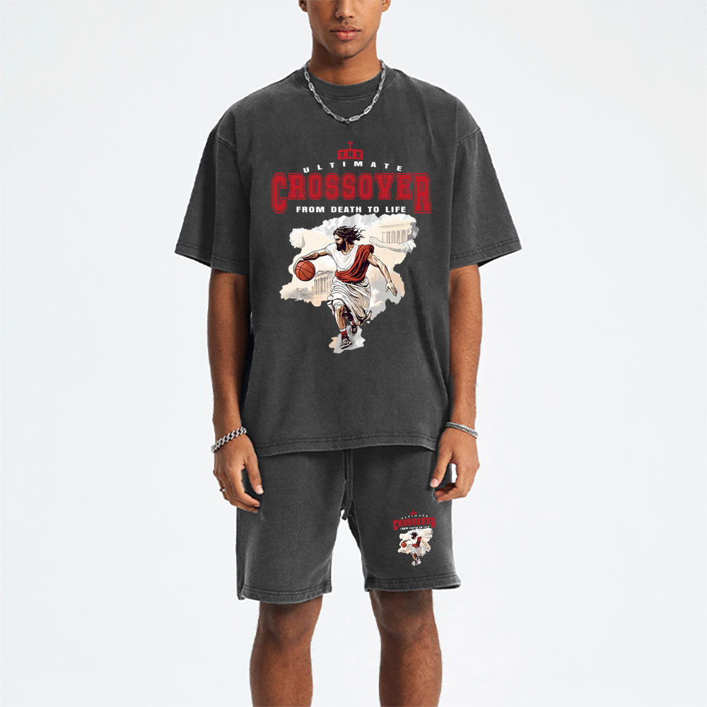 The Ultimate Crossover From Death To Life Christian Washed T-Shirt & Shorts