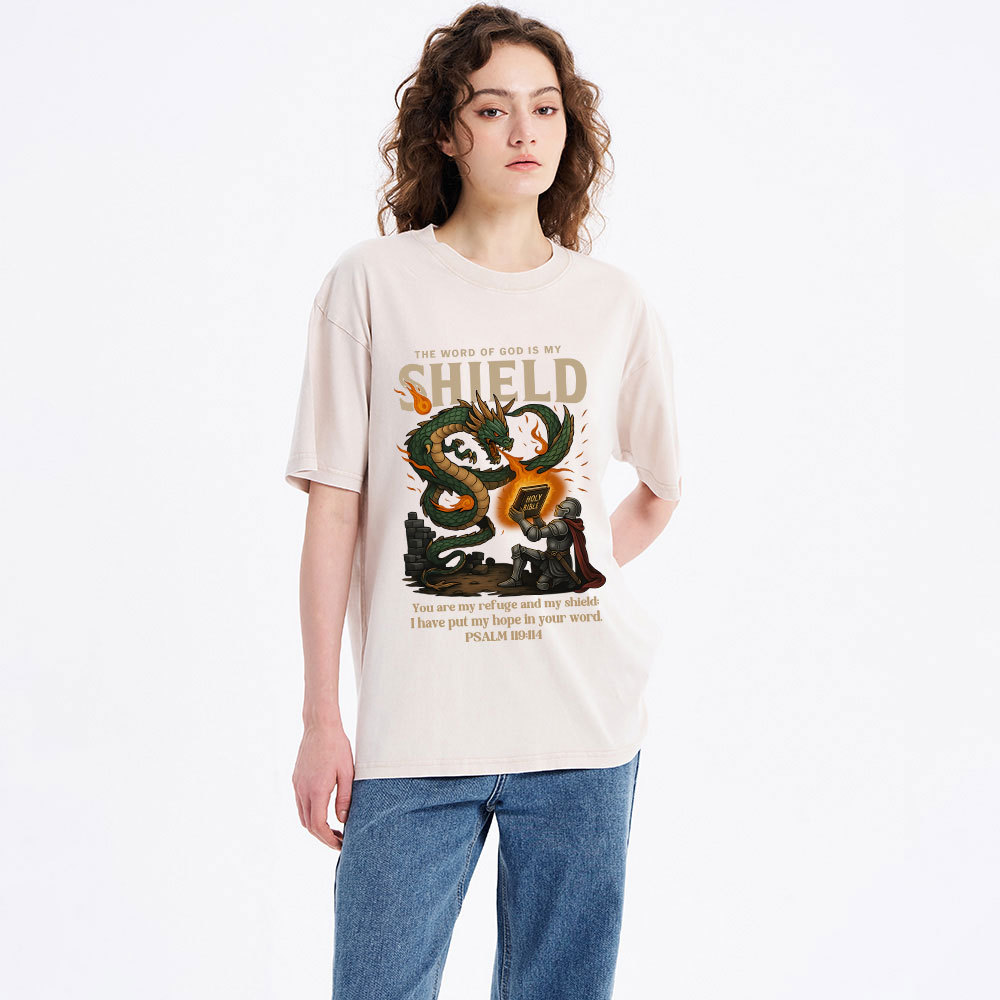 The Word Of God Is My Shield Christian Washed T-Shirt