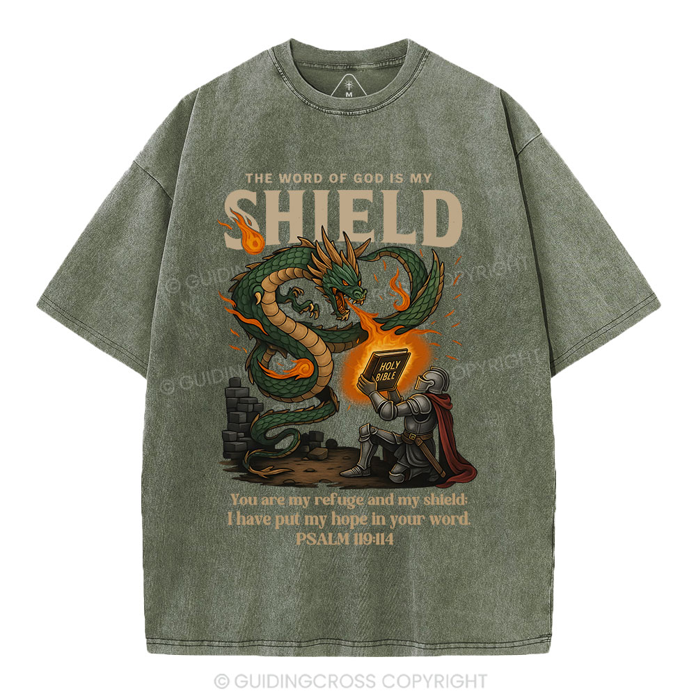The Word Of God Is My Shield Christian Washed T-Shirt