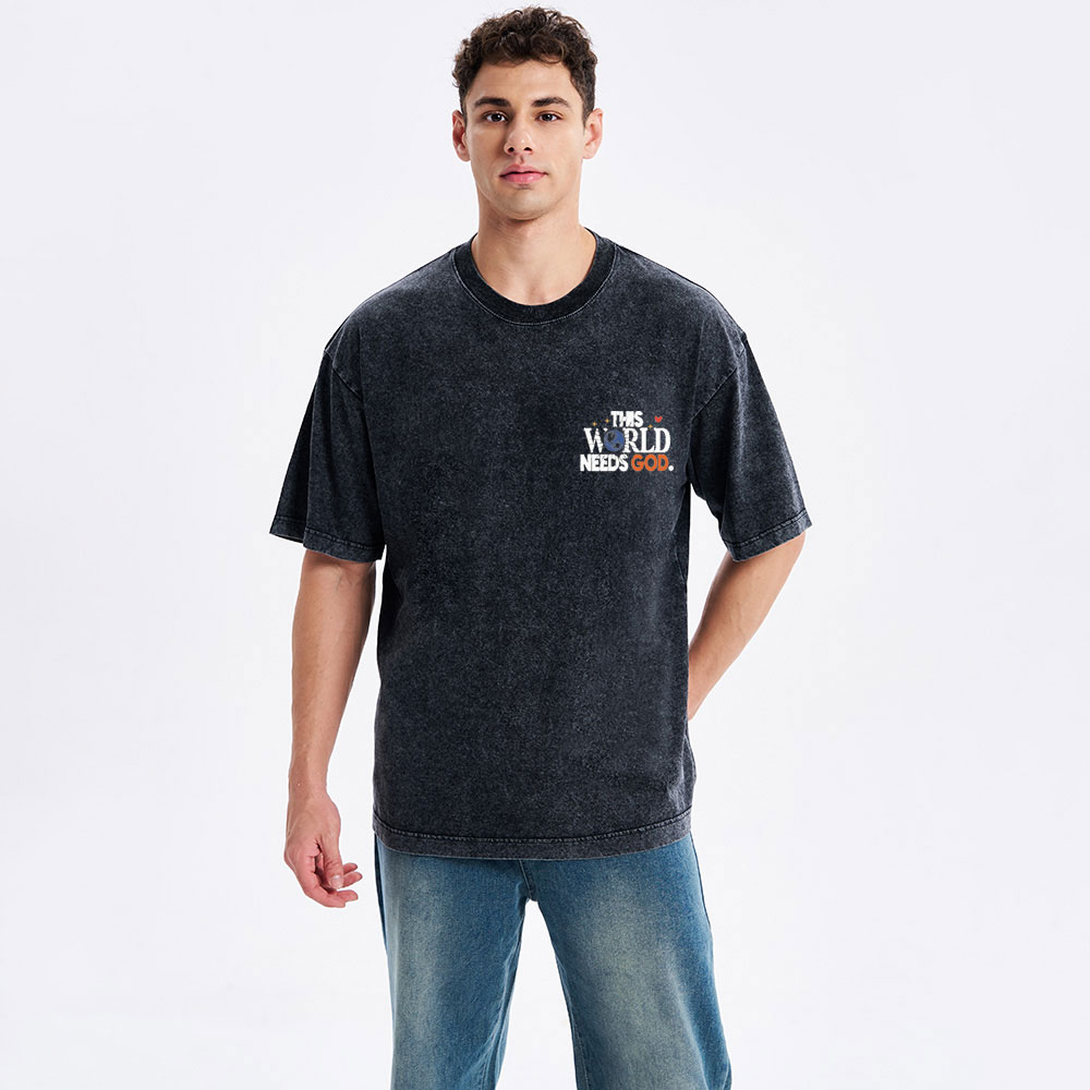 The World Needs God Christian Washed T-Shirt