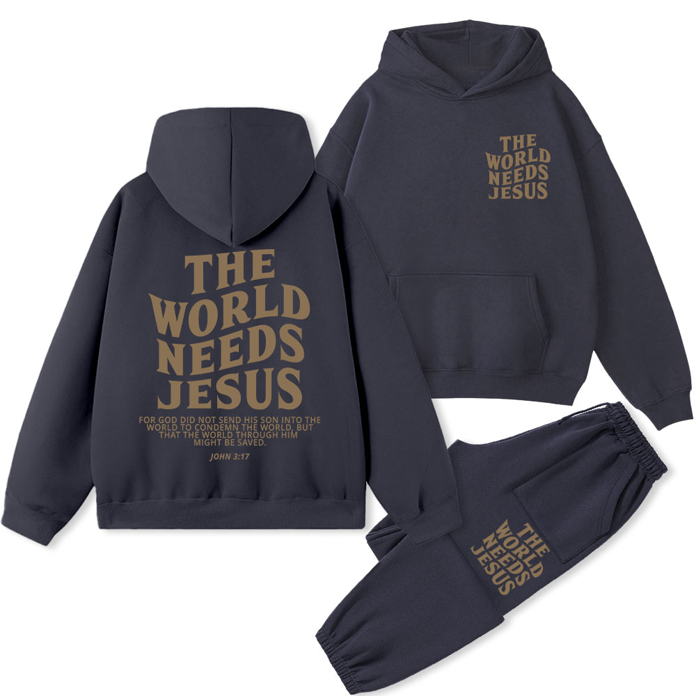 The World Needs Jesus Christian Fleece Hoodie Set