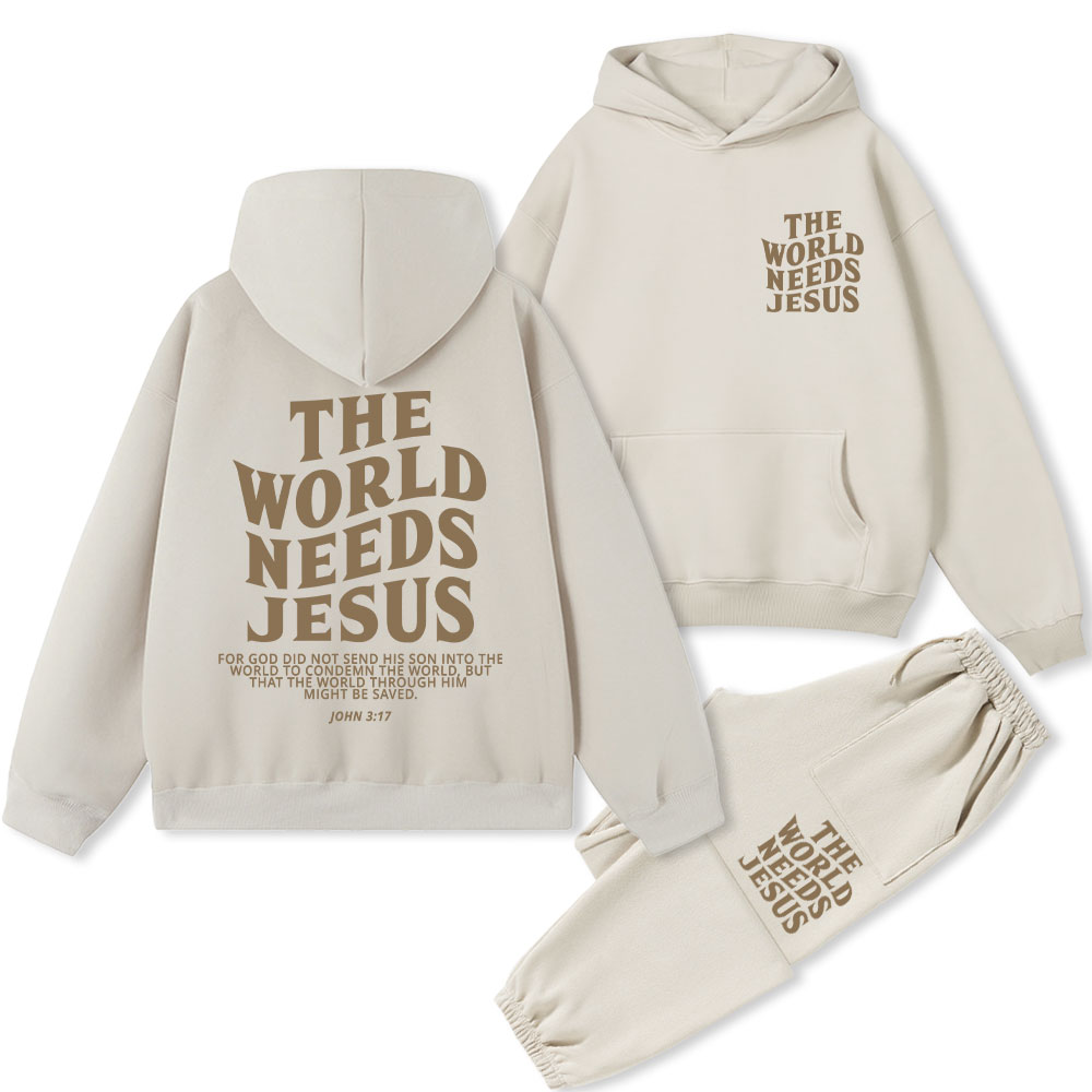 The World Needs Jesus Christian Fleece Hoodie Set
