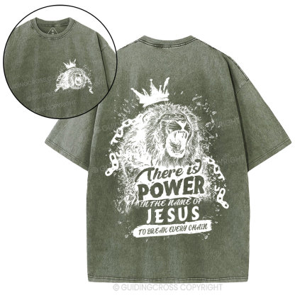 There Is Power In The Name Of Jesus Christian Washed T-Shirt