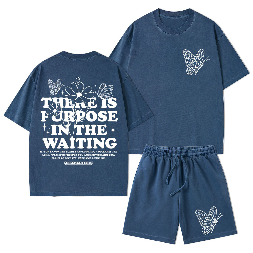 There Is Purpose In Waiting Christian Washed T-Shirt & Shorts