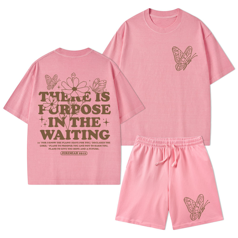 There Is Purpose In Waiting Christian Washed T-Shirt & Shorts