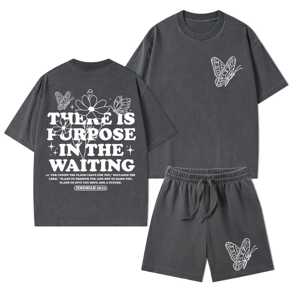 There Is Purpose In Waiting Christian Washed T-Shirt & Shorts