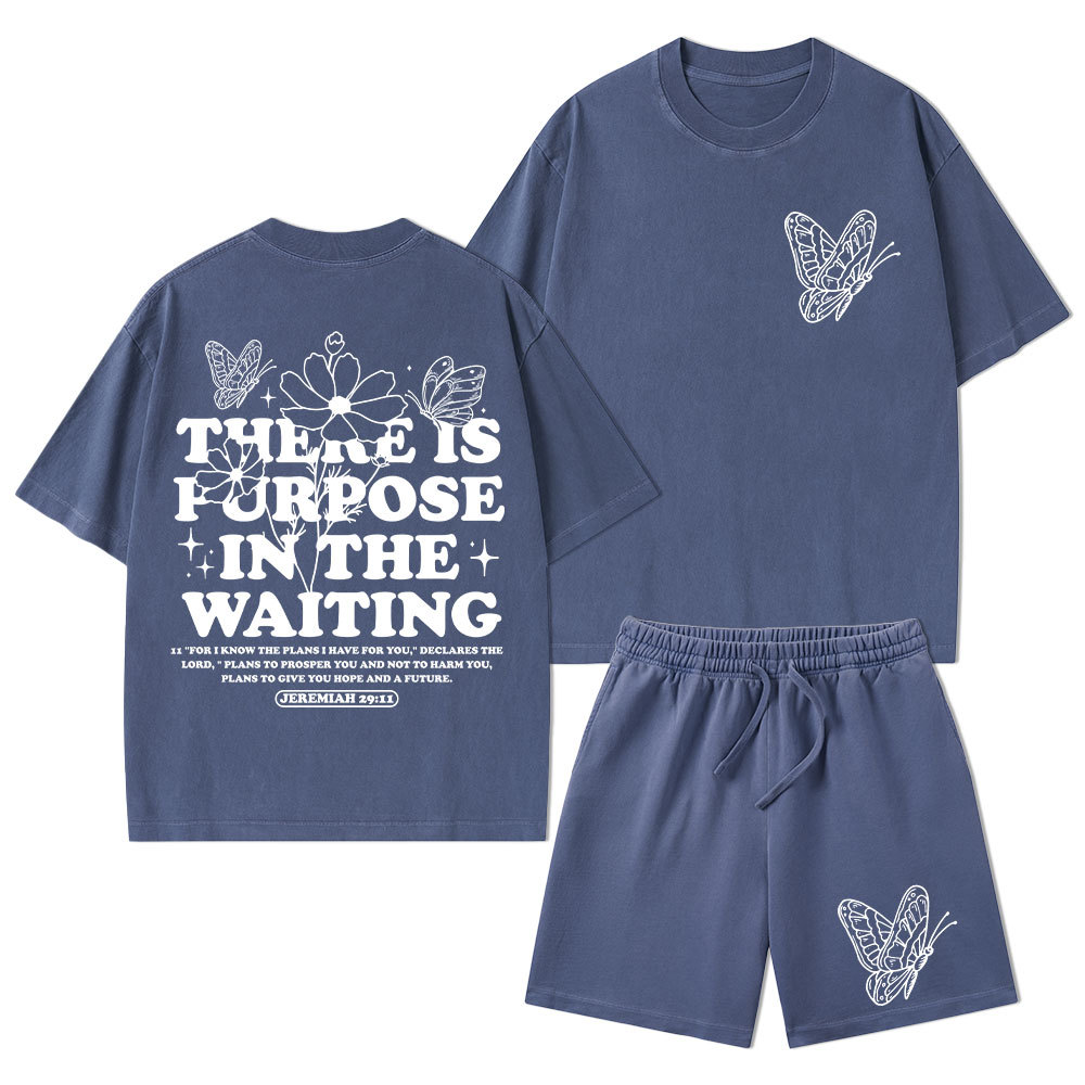 There Is Purpose In Waiting Christian Washed T-Shirt & Shorts