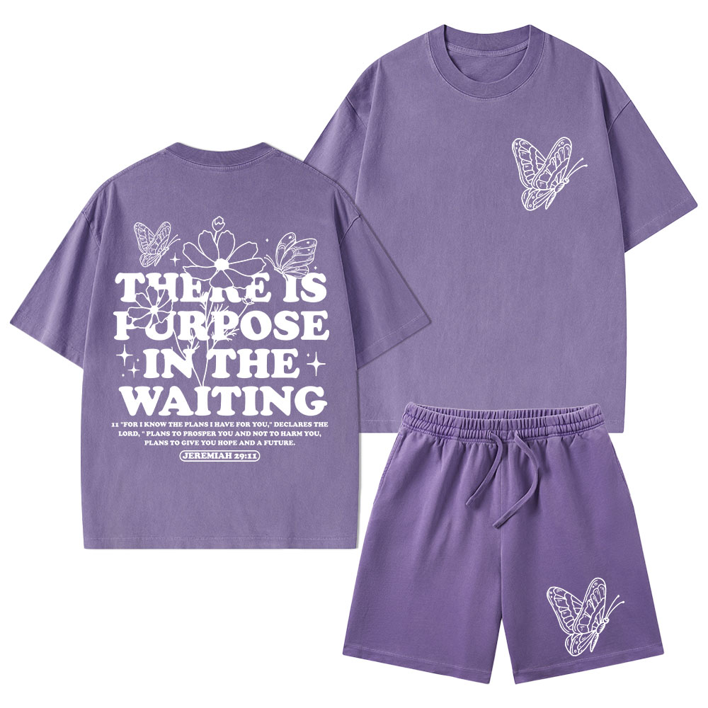 There Is Purpose In Waiting Christian Washed T-Shirt & Shorts